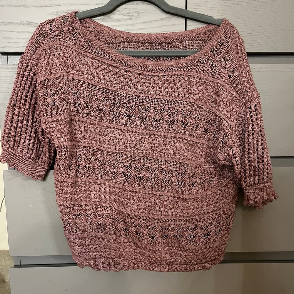 Pink Crochet Pattern Sweater Top size M